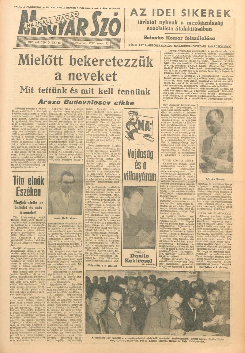 Magyar Szó, 14. évf. 1957. szeptember 22. 260. sz. 1–18. oldal