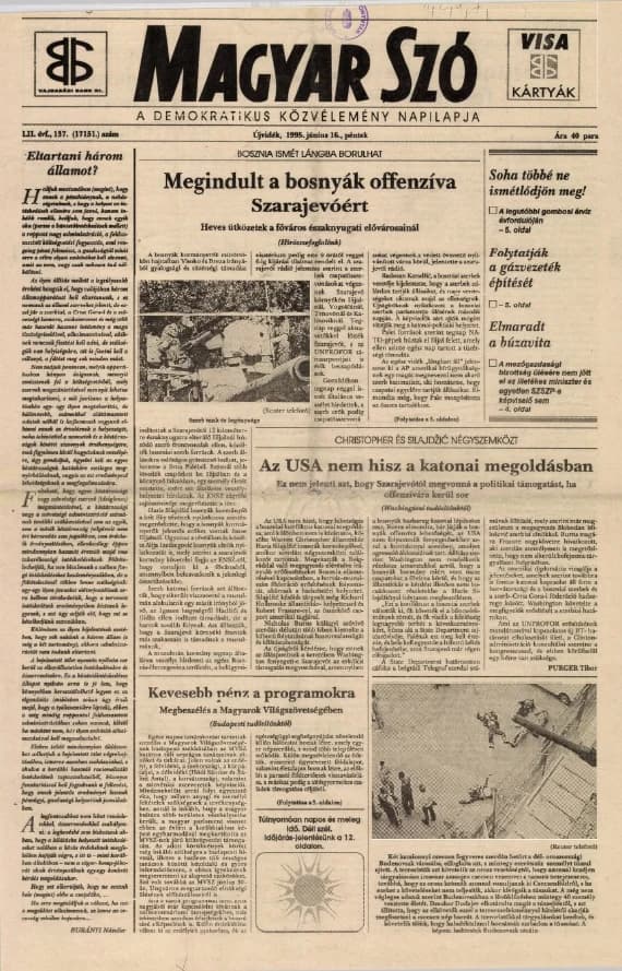 Magyar Szó, 52. évf. 1995. június 16. 137. sz. 1–16. oldal