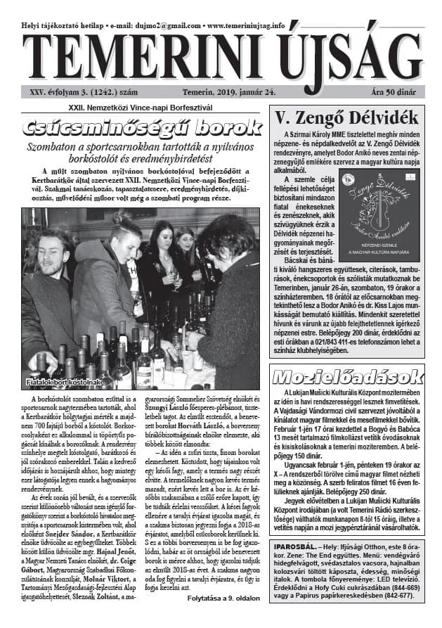 Temerini Újság, 25. évf. 2019. január 24. 3. sz.