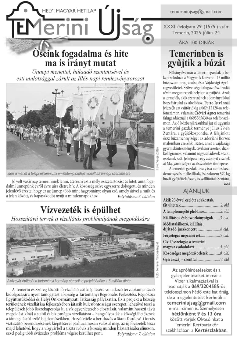 Temerini Újság, 31. évf. 2025. július 24. 29. sz.