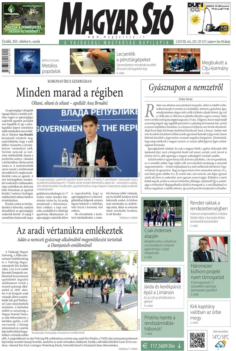 Magyar Szó, 78. évf. 2021. október 6. 233. sz. 1–16. oldal