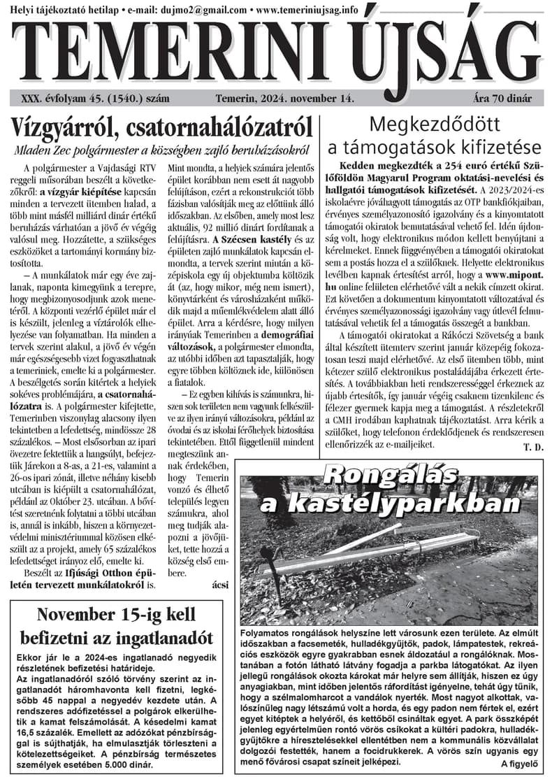 Temerini Újság, 30. évf. 2024. november 14. 45. sz.