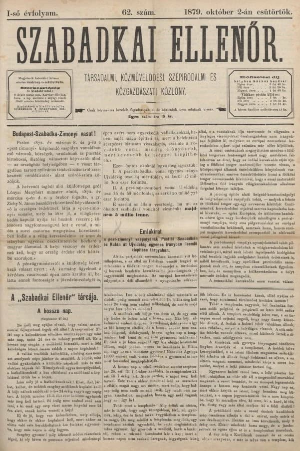 Szabadkai Ellenőr, 1. évf. 1879. október 2. 62. sz.