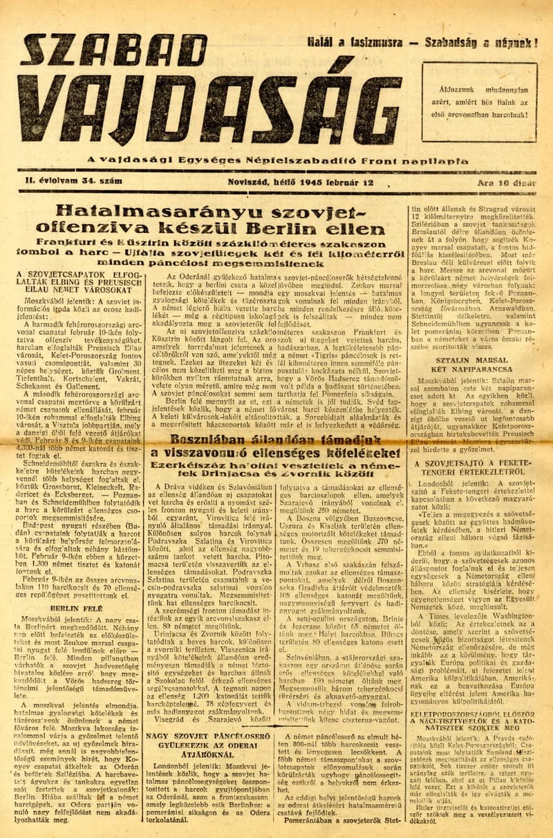 Szabad Vajdaság, 2. évf. 1945. február 12. 34. sz.
