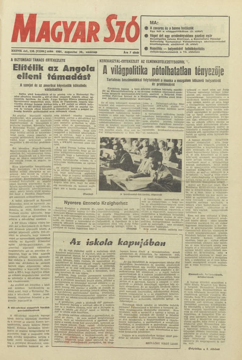Magyar Szó, 38. évf. 1981. augusztus 30. 238. sz.