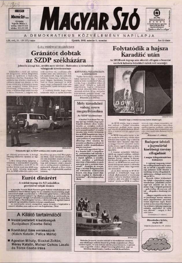 Magyar Szó, 59. évf. 2002. március 2. 51. sz. 1–16. oldal