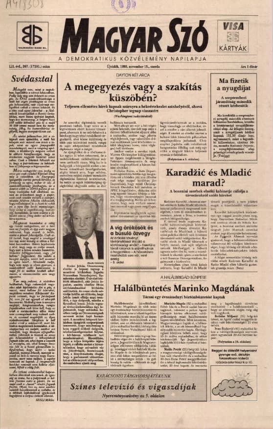 Magyar Szó, 52. évf. 1995. november 15. 267. sz. 1–16. oldal