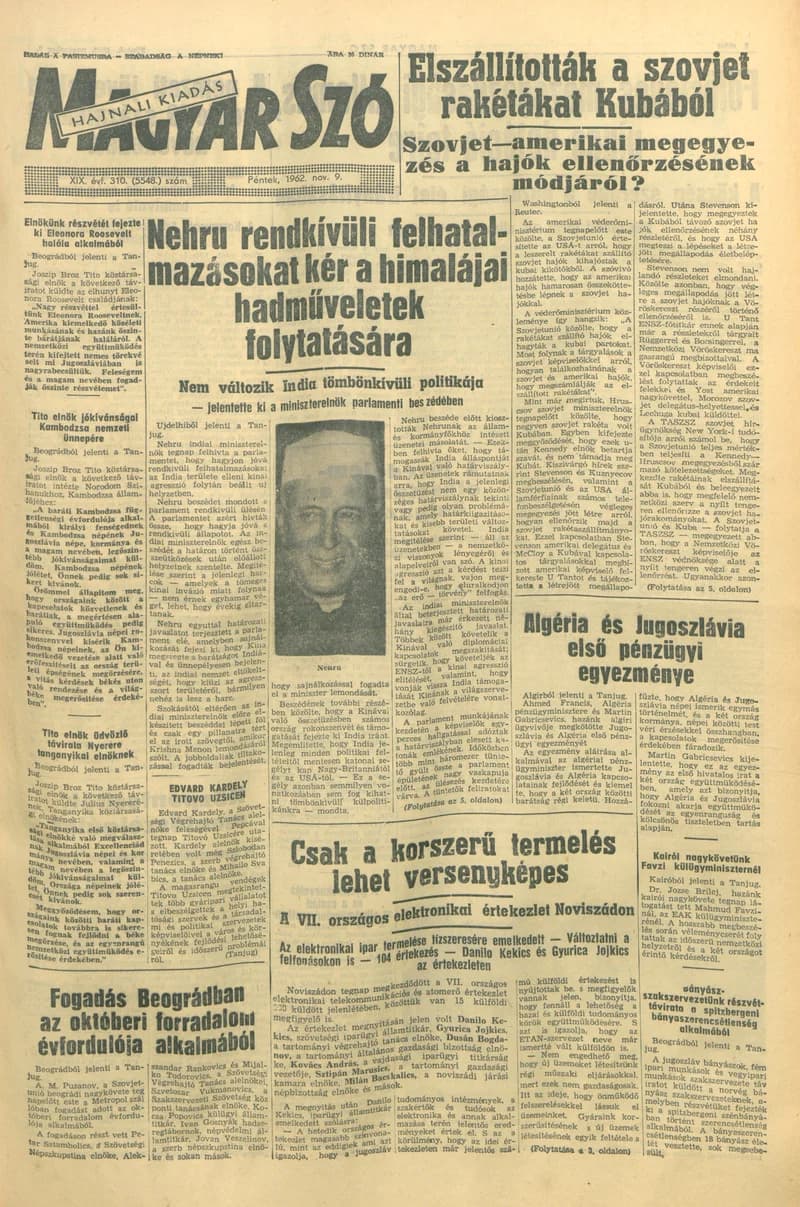 Magyar Szó, 19. évf. 1962. november 9. 310. sz. 1–14. oldal