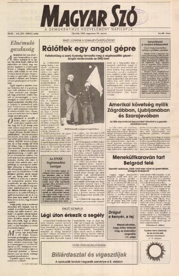Magyar Szó, 49. évf. 1992. augusztus 19. 227. sz. 1–16. oldal