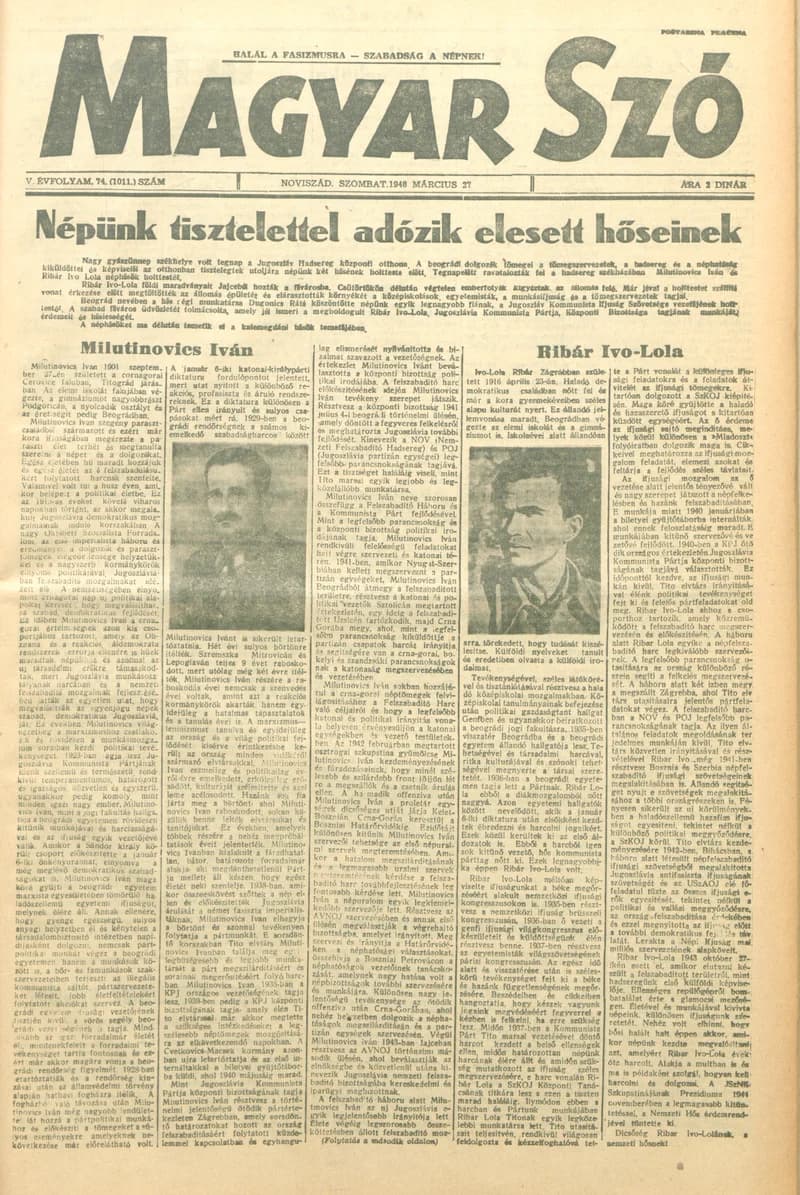 Magyar Szó, 5. évf. 1948. március 27. 74. sz. 1–6. oldal