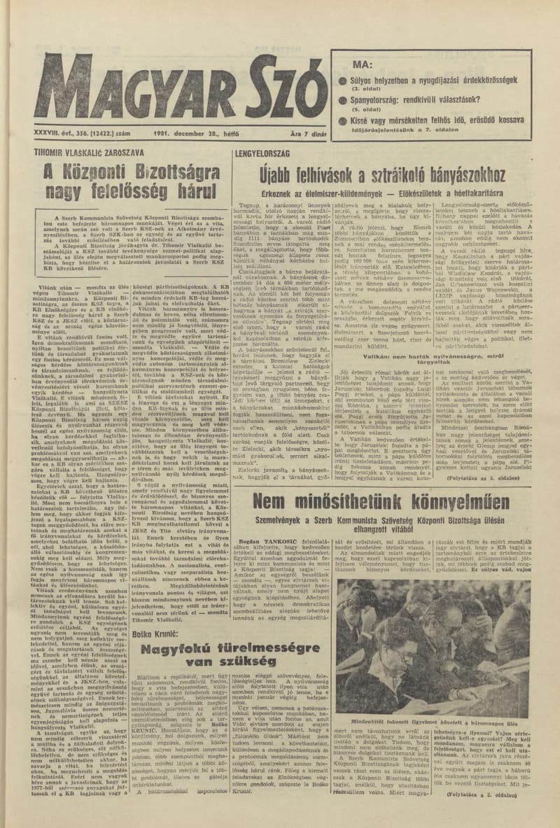 Magyar Szó, 38. évf. 1981. december 28. 356. sz.