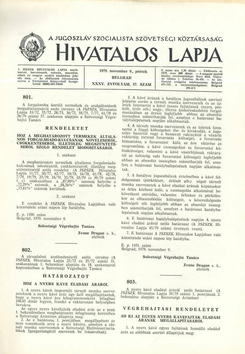 A Jugoszláv Szocialista Szövetségi Köztársaság Hivatalos Lapja, 35. évf. 1979. november 9. 57. sz. 1749–1752. oldal