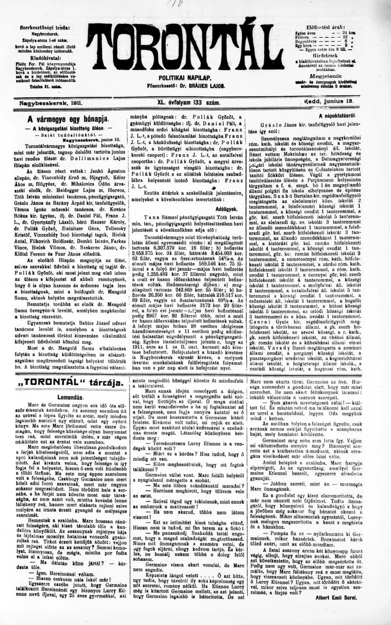Torontál, 40. évf. 1911. június 13. 133. sz.