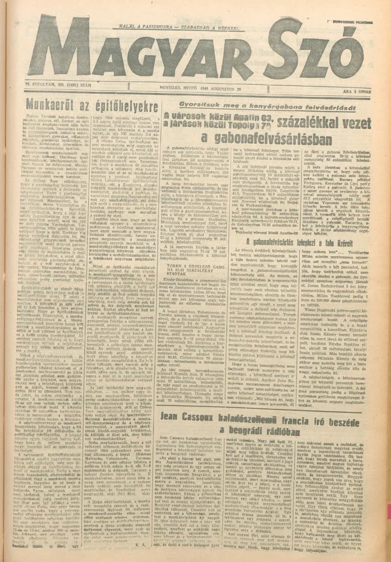 Magyar Szó, 6. évf. 1949. augusztus 29. 205. sz. 1–4. oldal