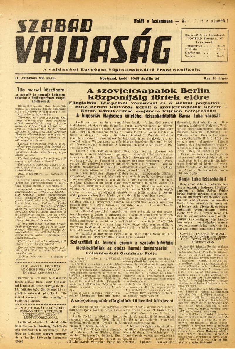 Szabad Vajdaság, 2. évf. 1945. április 24. 92. sz.