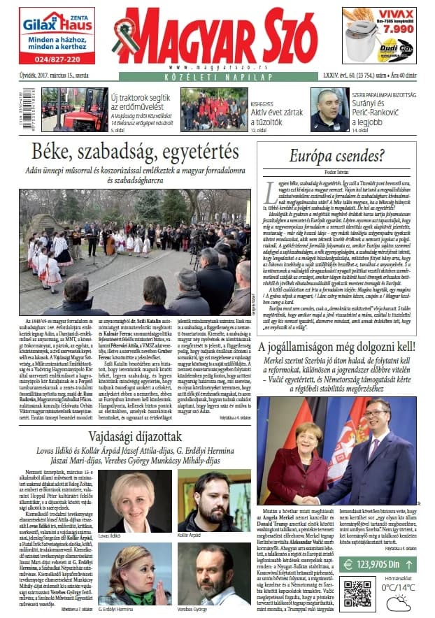 Magyar Szó, 74. évf. 2017. március 15. 60. sz. 1–16. oldal