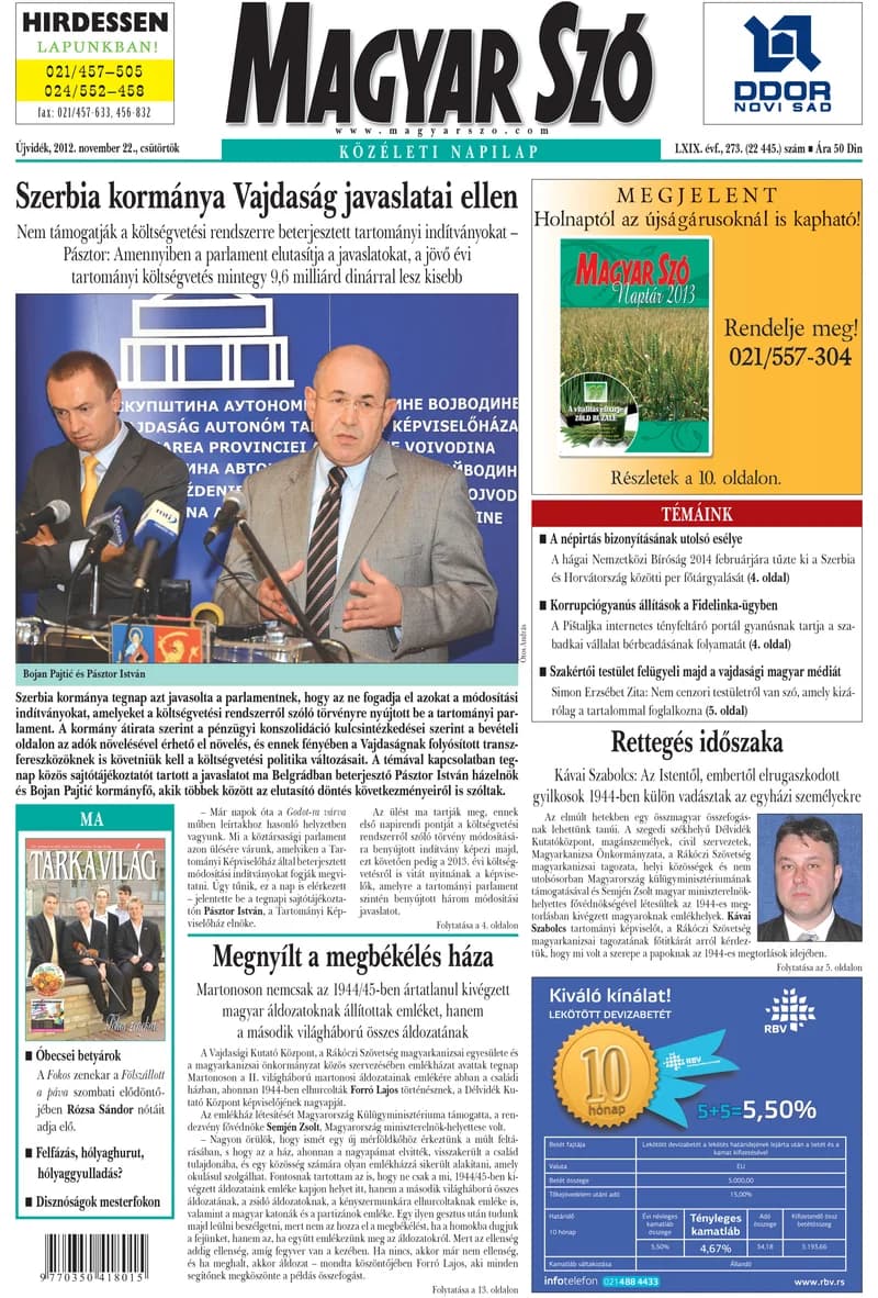 Magyar Szó, 69. évf. 2012. november 22. 273. sz. 1–20. oldal