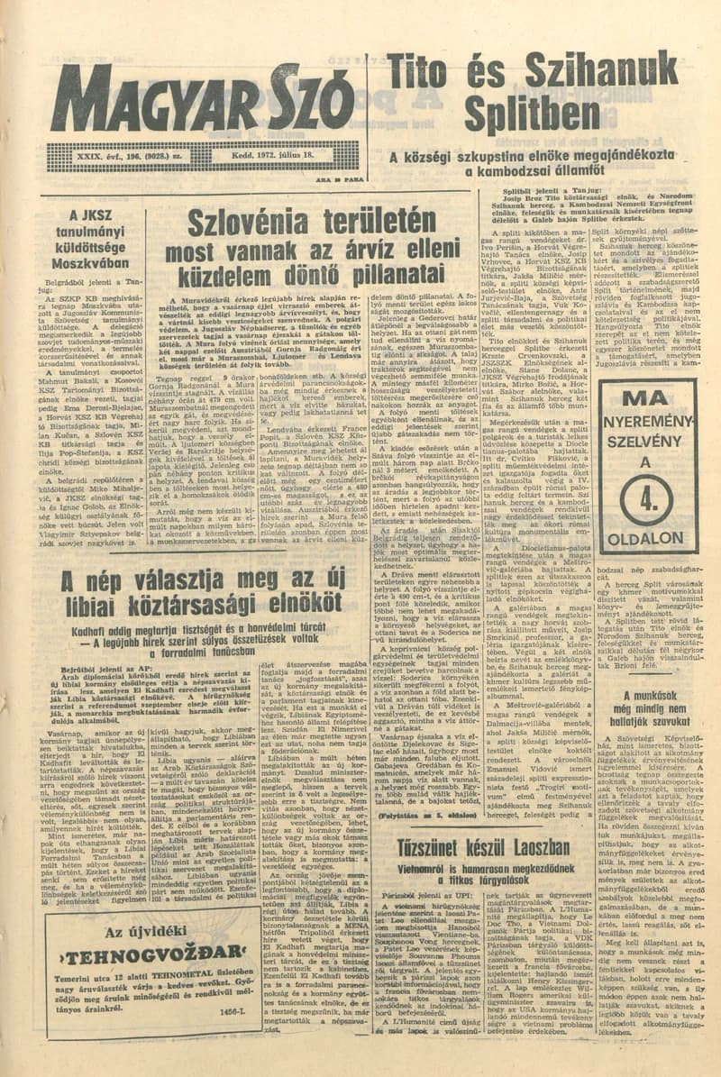Magyar Szó, 29. évf. 1972. július 18. 196. sz. 1–16. oldal