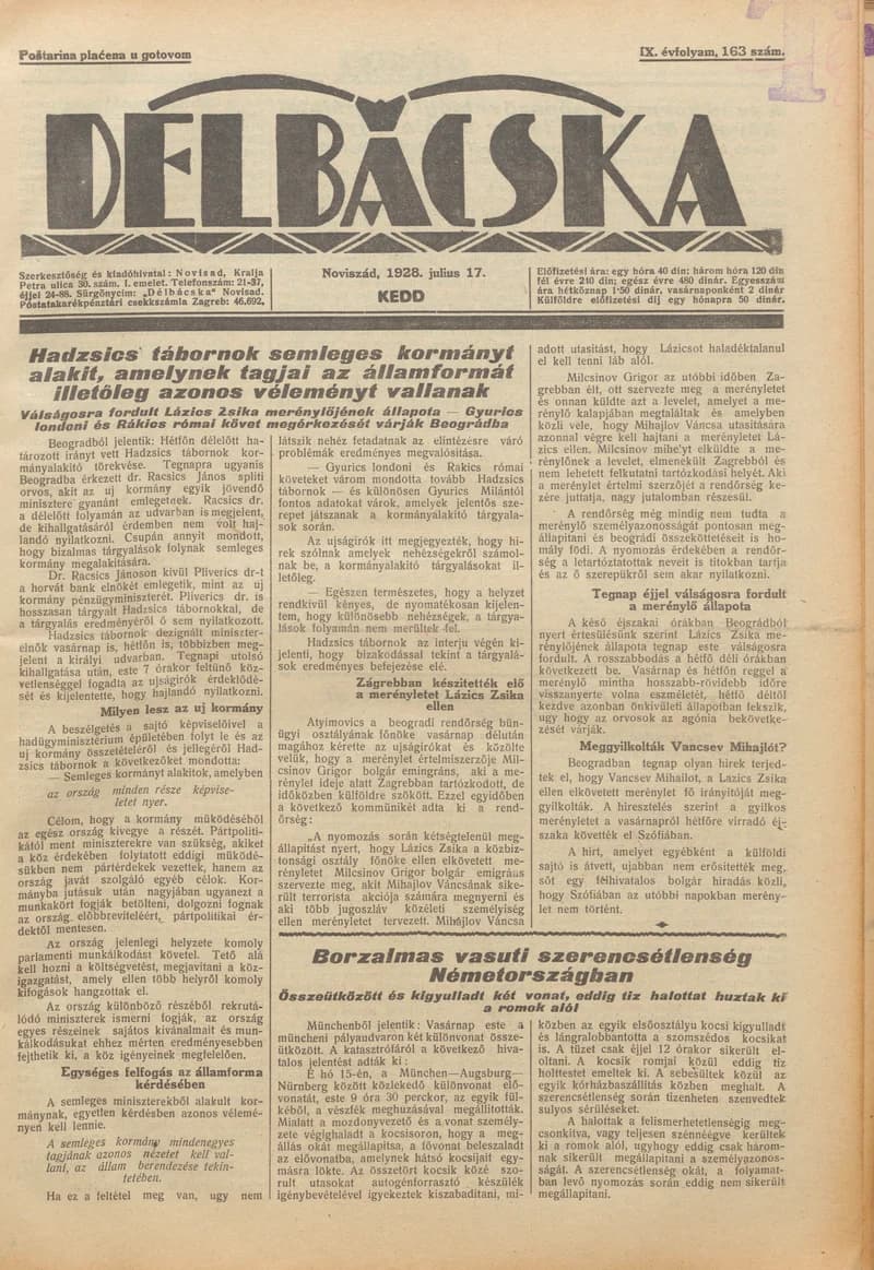 Délbácska, 9. évf. 1928. július 17. 163. sz.