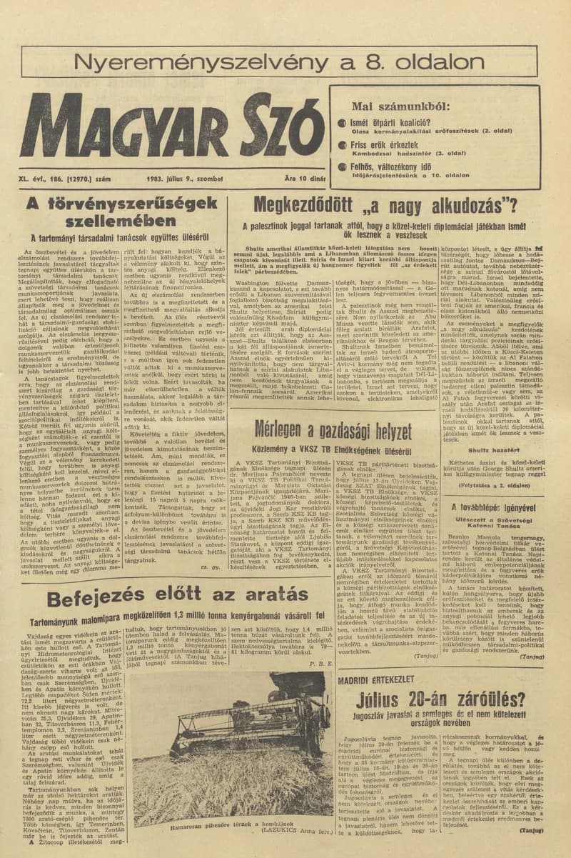 Magyar Szó, 40. évf. 1983. július 9. 186. sz. 1–20. oldal