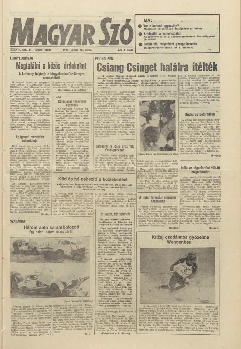 Magyar Szó, 38. évf. 1981. január 26. 24. sz. 1–16. oldal