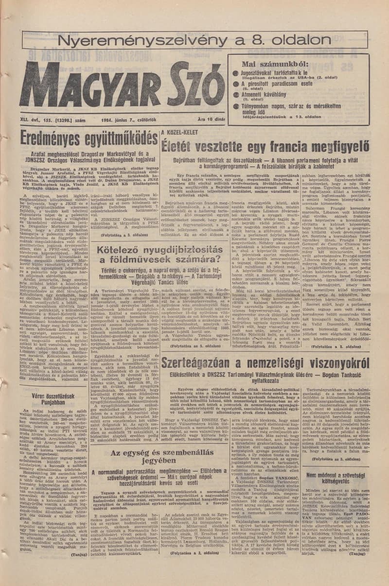Magyar Szó, 41. évf. 1984. június 7. 155. sz. 1–20. oldal