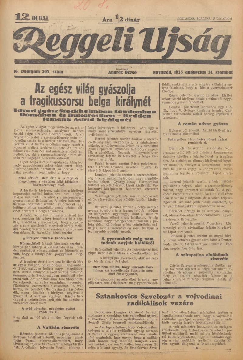 Reggeli Újság, 16. évf. 1935. augusztus 31. 205. sz.