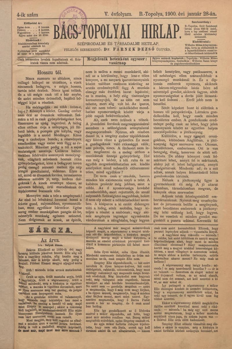 Bács-Topolyai Hirlap, 5. évf. 1900. január 28. 4. sz.