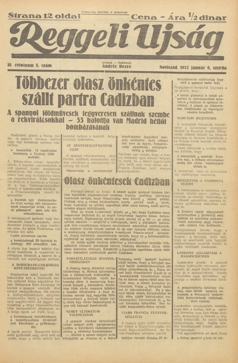 Reggeli Újság, 18. évf. 1937. január 6. 5. sz.