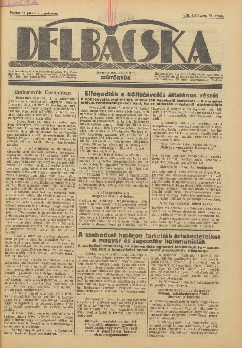 Délbácska, 8. évf. 1927. március 10. 57. sz.