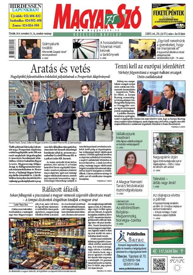 Magyar Szó, 76. évf. 2019. november 23. – 24. 274. sz. 1–44. oldal