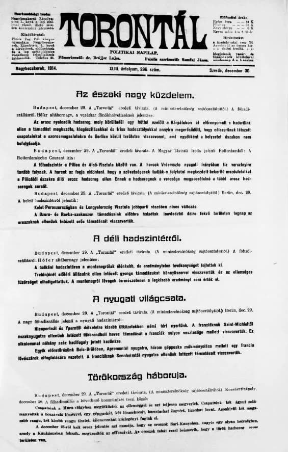 Torontál, 43. évf. 1914. december 30. 296. sz.