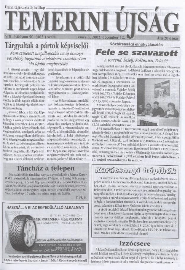 Temerini Újság, 8. évf. 2002. december 12. 50. sz.