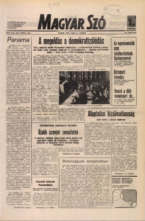 Magyar Szó, 46. évf. 1989. május 13. 128. sz. 1–24. oldal