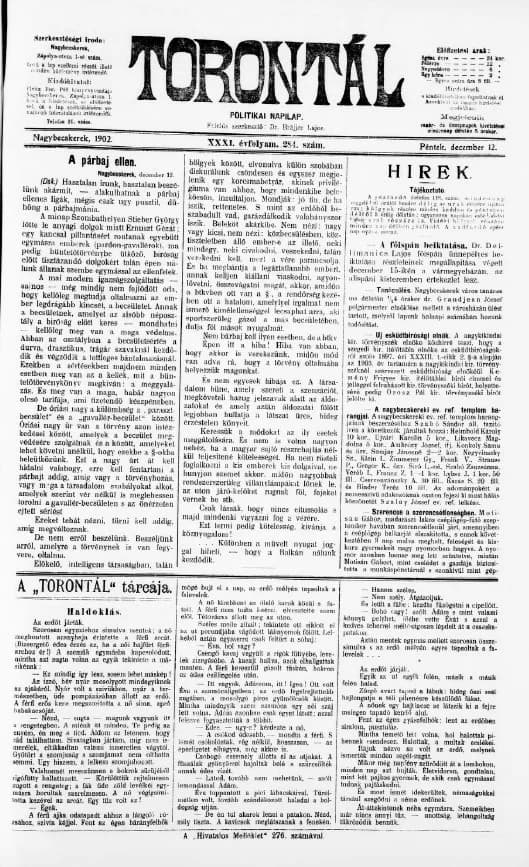 Torontál, 31. évf. 1902. december 12. 284. sz.