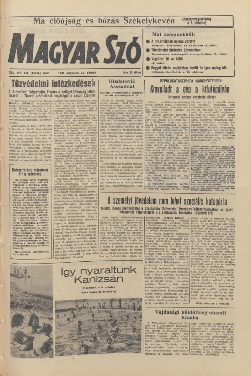 Magyar Szó, 42. évf. 1985. augusztus 23. 231. sz. 1–20. oldal