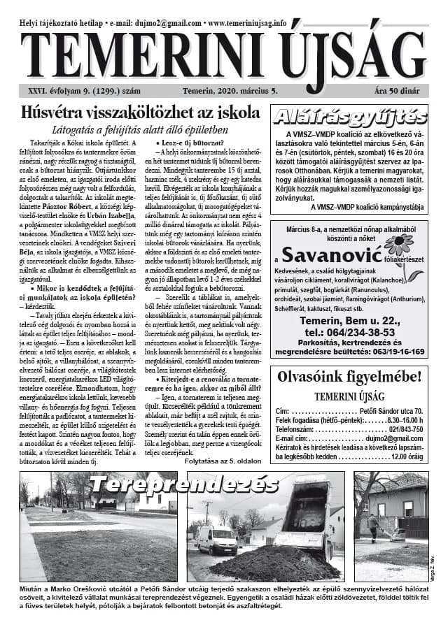 Temerini Újság, 26. évf. 2020. március 5. 9. sz.