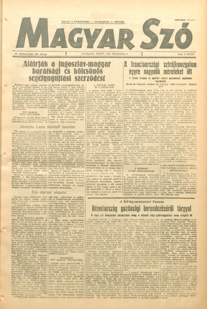 Magyar Szó, 4. évf. 1947. december 8. 299. sz. 1–4. oldal