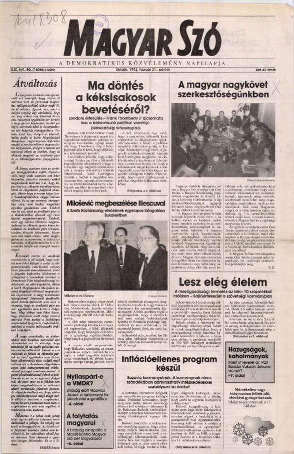 Magyar Szó, 49. évf. 1992. február 21. 50. sz. 1–20. oldal