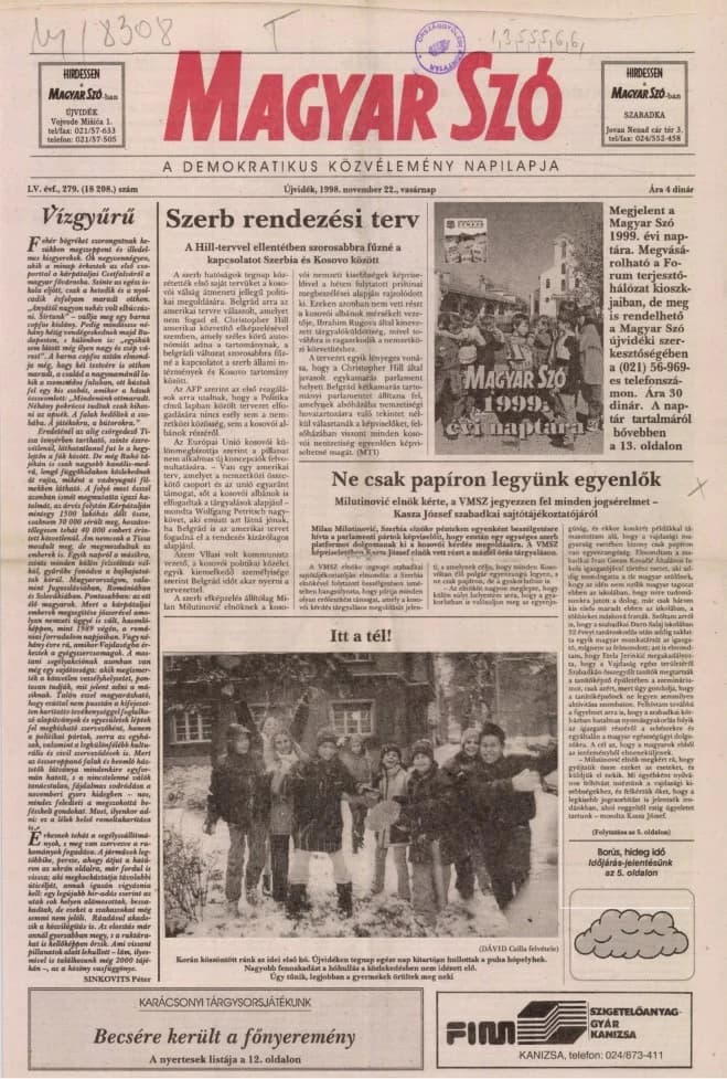 Magyar Szó, 55. évf. 1998. november 22. 279. sz. 1–24. oldal