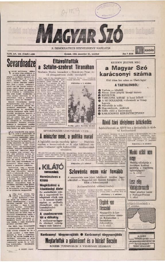 Magyar Szó, 47. évf. 1990. december 22. 350. sz. 1–24. oldal