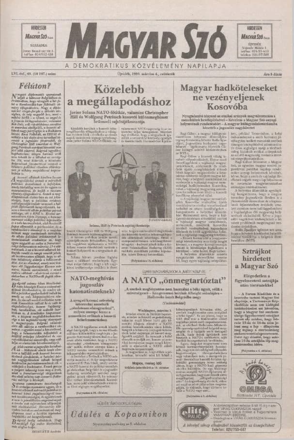 Magyar Szó, 56. évf. 1999. március 4. 49. sz. 1–16. oldal