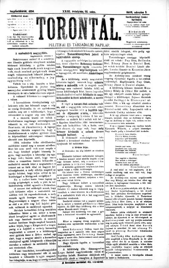 Torontál, 23. évf. 1894. március 5. 52. sz.