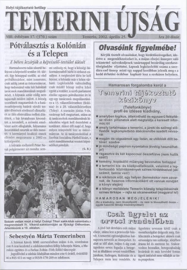 Temerini Újság, 8. évf. 2002. április 25. 17. sz.