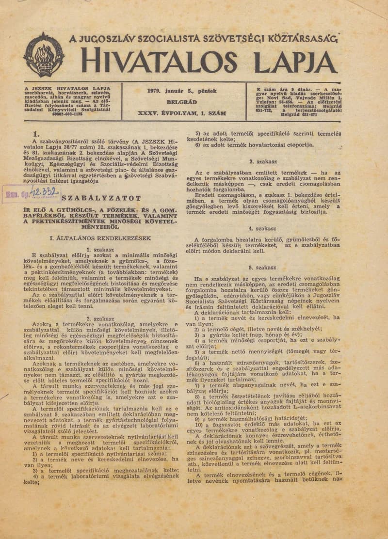A Jugoszláv Szocialista Szövetségi Köztársaság Hivatalos Lapja, 35. évf. 1979. január 5. 1. sz. 1–36. oldal