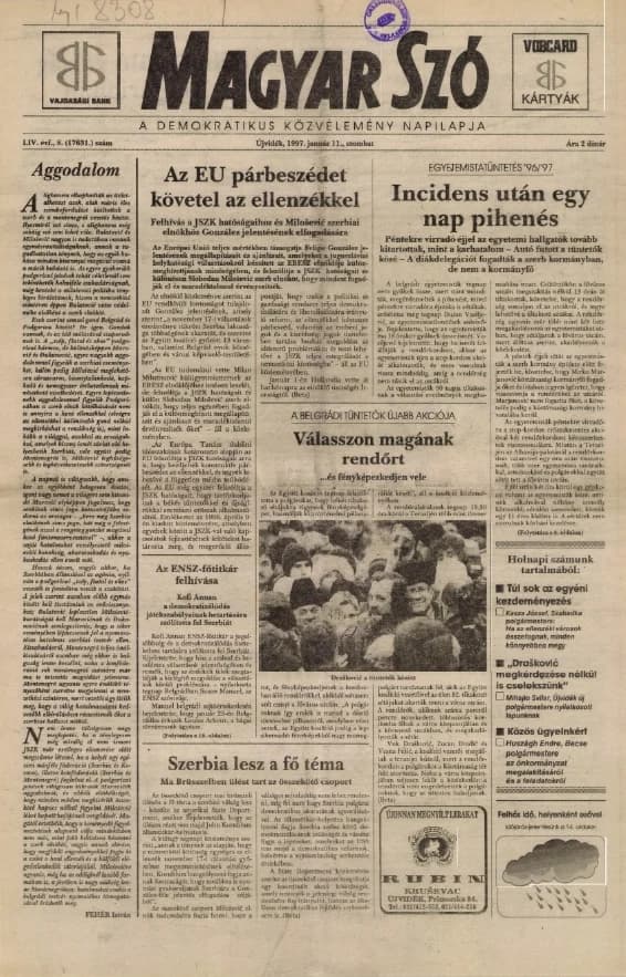 Magyar Szó, 54. évf. 1997. január 11. 8. sz. 1–16. oldal