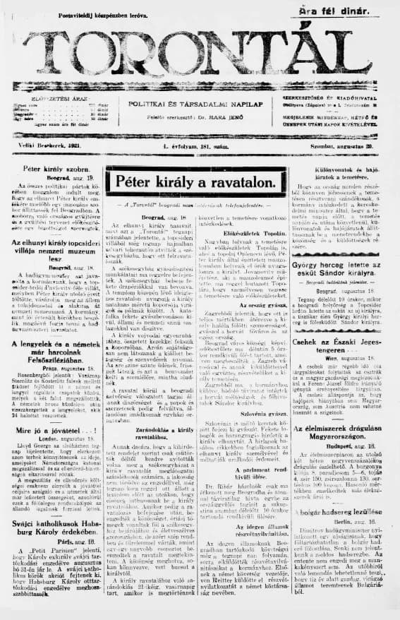 Torontál, 50. évf. 1921. augusztus 20. 181. sz.