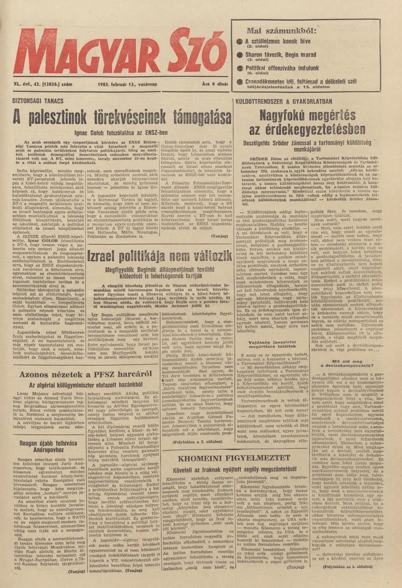 Magyar Szó, 40. évf. 1983. február 13. 42. sz. 1–28. oldal