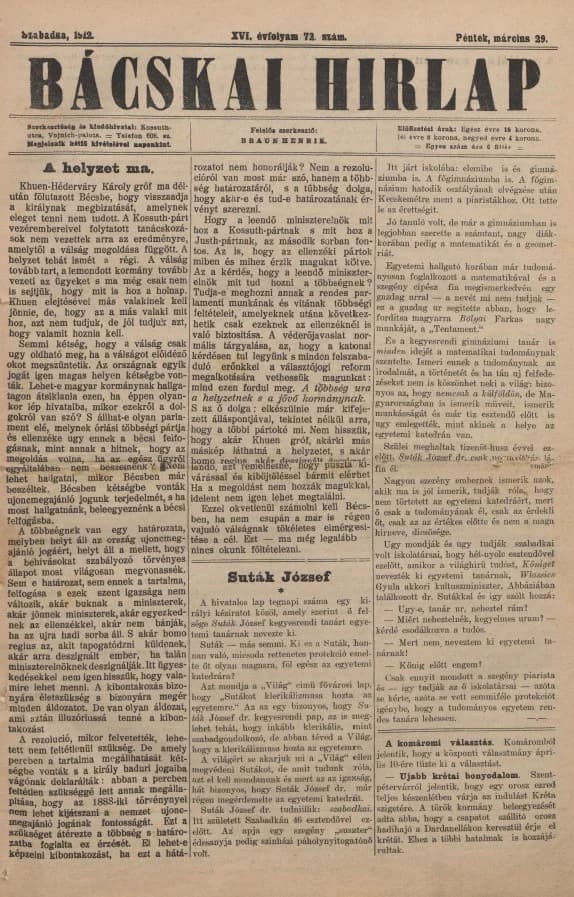Bácskai Hirlap, 16. évf. 1912. március 29. 72. sz.