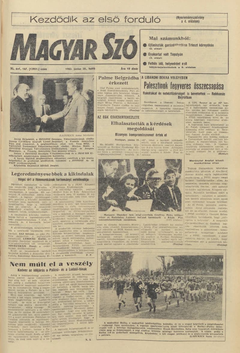Magyar Szó, 40. évf. 1983. június 20. 167. sz. 1–16. oldal
